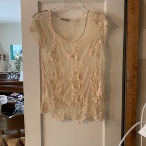 Cream colored sequin floral top